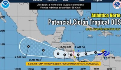 Ciclón tropical 2 se ubica al norte de la Guajira colombiana